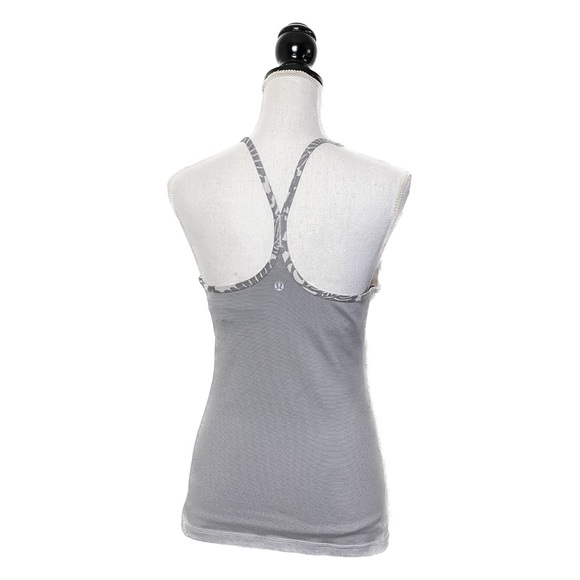 Lululemon 8 Power Y Tank Wee Micro Stripe Gray Active Top Shelf Bra Racer Back - Picture 6 of 8